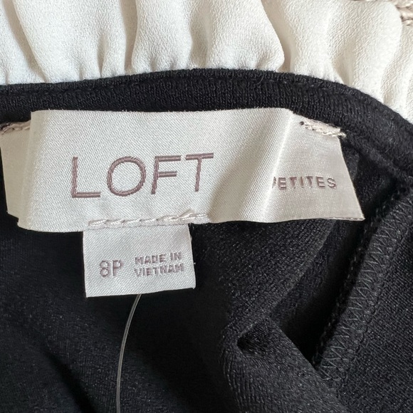 NWT Ann Taylor Loft Black White Ruffle Neckline Trim A Line Flounce Hem Dress - Picture 8 of 9